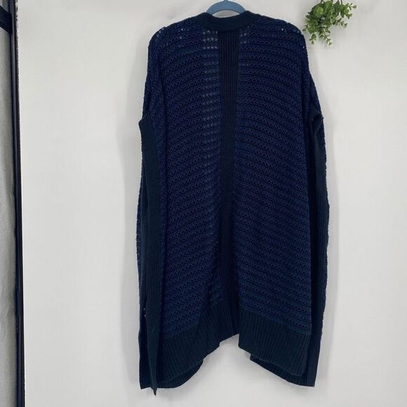 Lane Bryant Chunky Knit Sleeveless Cardigan Jacket Open Front Crochet Navy Black - Picture 6 of 15
